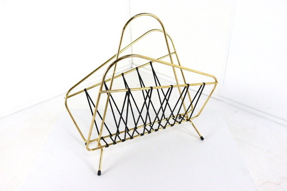 Image 1 of 1950s Brass Magazine Holder Magazine Rack