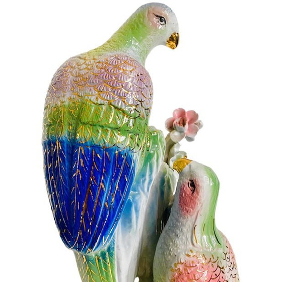 Image 1 of Vintage colourful XL sculpture pigeons porcelaine