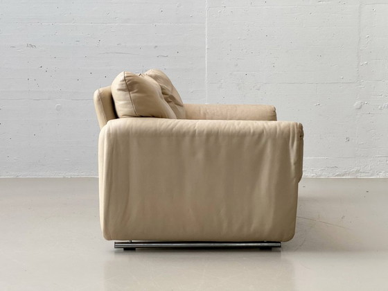 Image 1 of Vintage beige leren tweezitsbank, Zwitserland, jaren 80