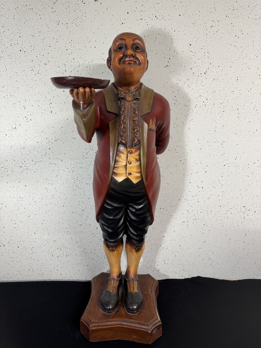 Wooden Butler statue with tray etagere store display