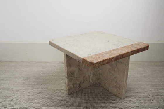 Image 1 of  Vintage Marble Nesting Tables Set of 3, Square Side Tables, Postmodern Solid Fossil Marble Stone Coffee Tables, Modern Accent F