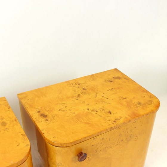 Image 1 of Art Deco Bedside Tables In Root Veneer, Czechoslovakia 1940s