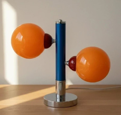 Lampe de table rétro spatiale orange bleu argent