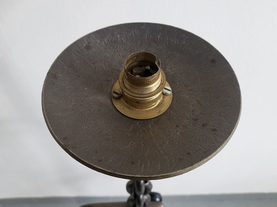 Image 1 of Vintage brutalistische vloerlamp uit de jaren 70 met metalen ketting en pijlen, asbak uit de jaren 70