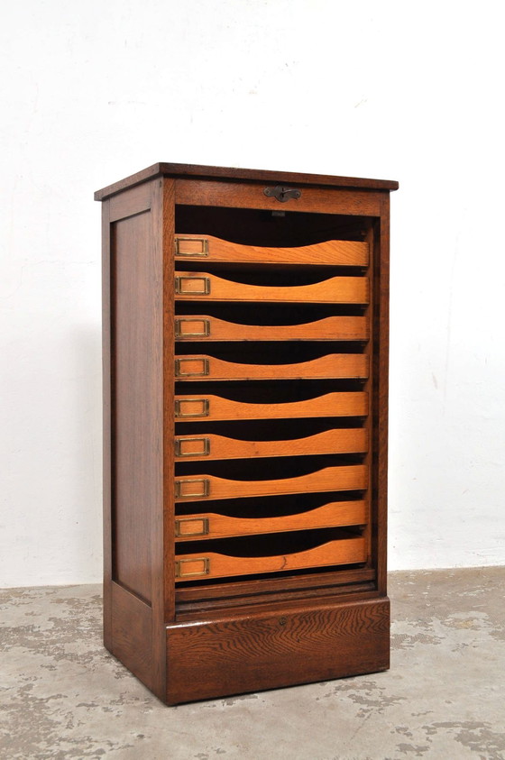 Image 1 of Vintage English Roller Door Cabinet in Oak 1930s