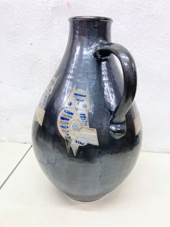 Image 1 of Large floor vase pottery Mühlendyck 1990 owl decoration