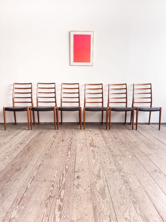 Image 1 of Niels O. Møller Modell 82, Embassy-Stühle aus Teakholz und Leder, 6er-Set, für J.L. Moller