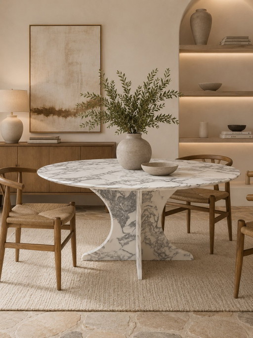 Beautiful Calacatta marble table 140cm.