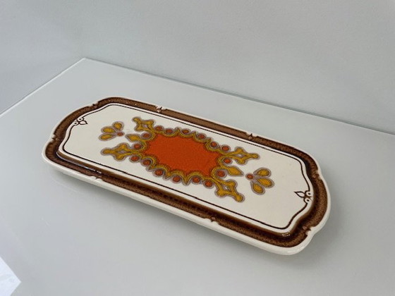 Image 1 of Plateau à gâteaux en céramique vintage | Art Deco Floral Design | 36.5 x 16.5 cm