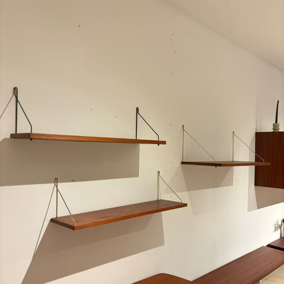 Vintage Danish 1960s Teak Wall Shelves – Shelving unit, Metal, Brass, Mid Century Modern (photo 8 of 15)