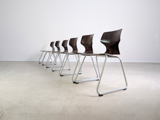 Image 1 of Conjunto original de 6 sillas de madera pavimentadas de mediados de siglo de Adam Stegner, silla ASS