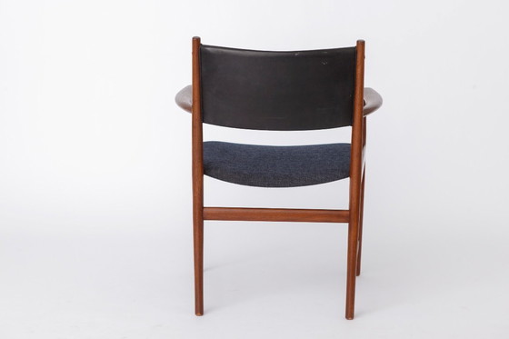 Image 1 of Set of 6 Kai Lyngfeldt Larsen Armchairs, Vejen Denmark 1960s, Danish Teak Chairs, Leather Back, Mid Century Modern