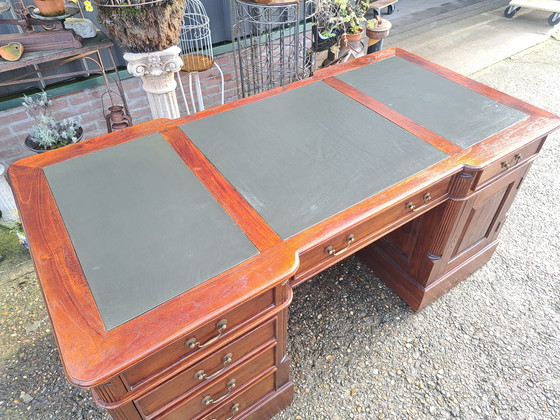 Image 1 of Large Classic English Desk, Writing Table, Desk With Leather