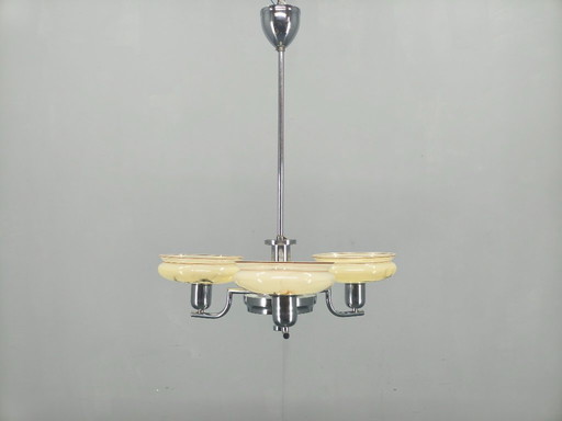 Art Deco Chandelier by Napako, Chrome & Marble Glass, 1930s