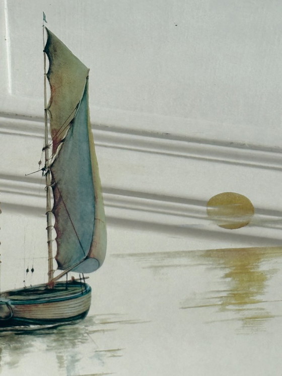 Image 1 of Coppia di specchi vintage con decorazione a forma di barca a vela, atmosfera marina, anni '70/'80