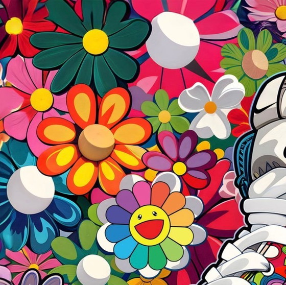 Image 1 of Treize : Nike Jordan par Takashi Murakami. Signé à la main et numéroté 6/10. Cadre en bois inclus. En excellent état.