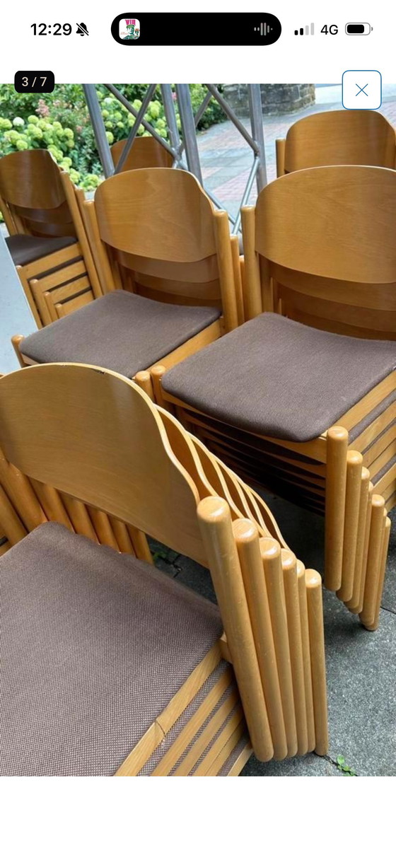 Image 1 of Batch of 42x vintage plywood stacking chairs '80