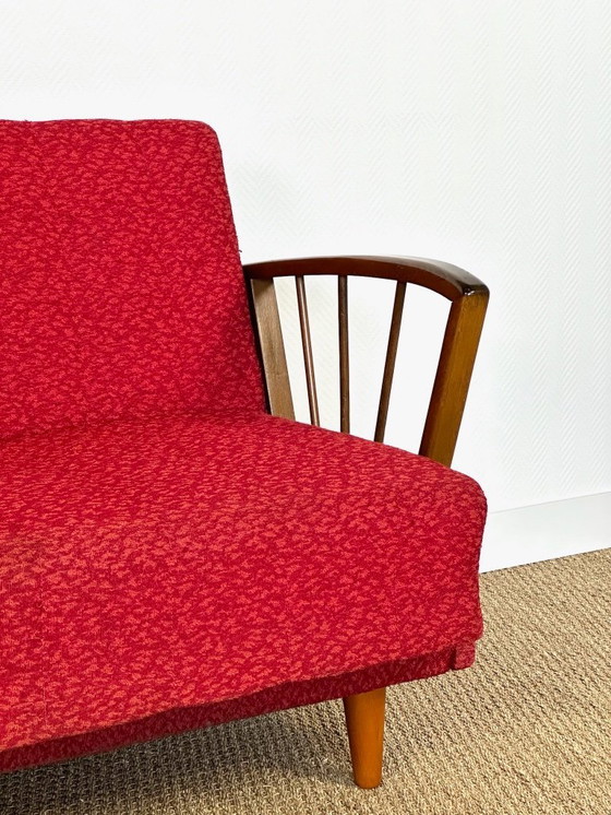 Image 1 of Vintage Scandinavische slaapbank van hout en stof, 1960