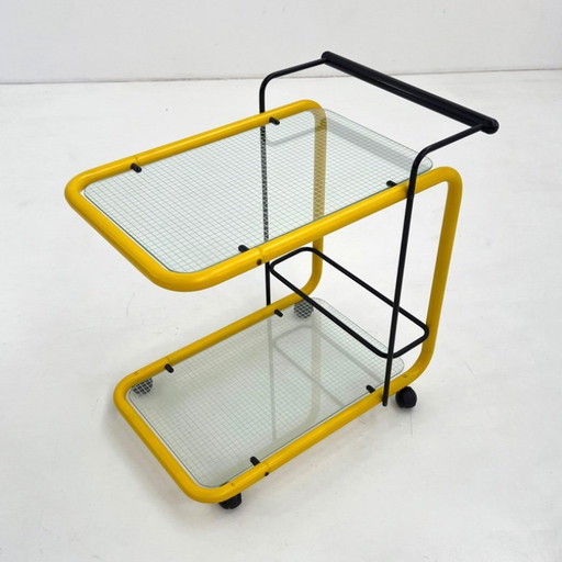 Chariot de service jaune postmoderne à motif Quaderna, années 1980