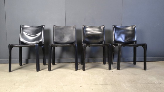Image 1 of Zwarte leren Mario Bellini Cab eetkamerstoelen, Italië, jaren 70 - set van 4