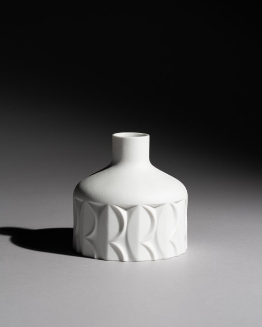 Jarrón botella de porcelana bisqué con diseño retro de Scherzer Werner Uhl, relieve Op-Art DUO