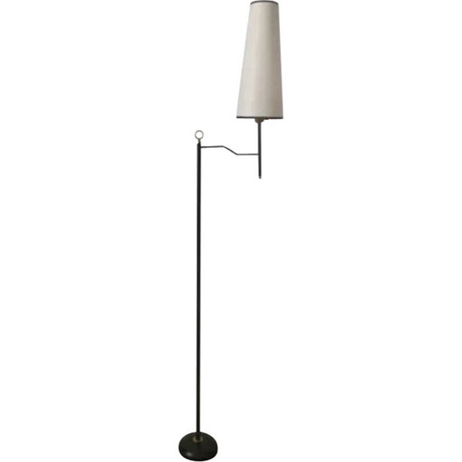 Vintage gietijzeren, gezwart metalen en messing vloerlamp, 1950