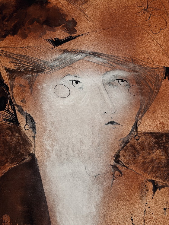 Image 1 of Robert Detheux, raro dipinto surrealista del 1966