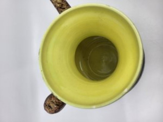 Image 1 of Accolay ceramic vase, yellow and brown, France, vintage 1960