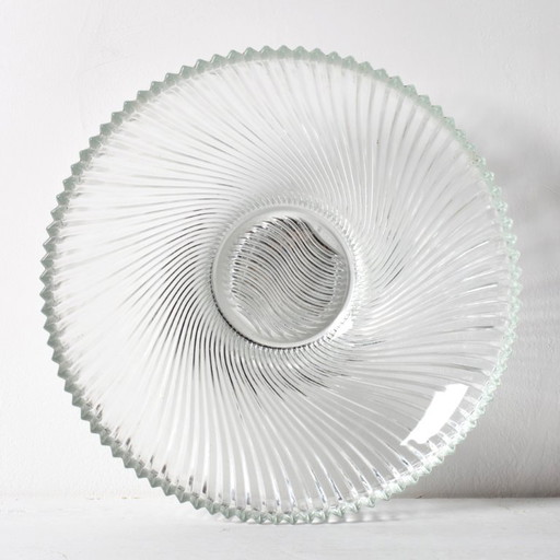 Ciotola vintage in vetro trasparente a coste / Elegante piatto pesante di Veropa / Francia / anni '70