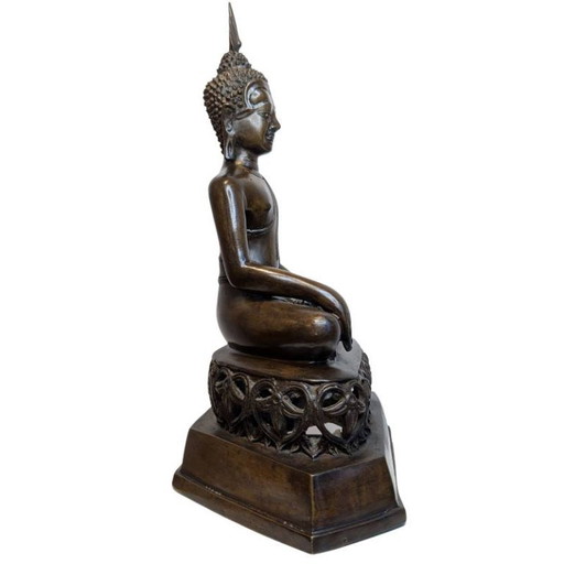 Antique Thai Bronze Buddha in Bhumisparsha Mudra – 119 – beeldhouwkunst (photo 2 of 9)