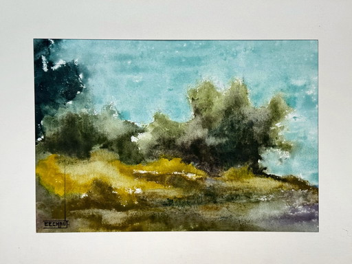 Watercolor Landscape (2 Artworks) - Eugène Eechaut (1928-2019)