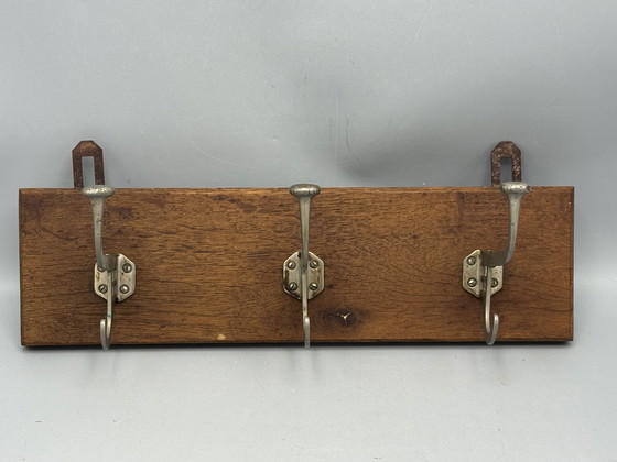 Image 1 of Authentic 1930s coat rack - wood with metal hooks