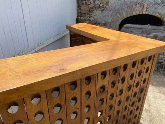 Image 1 of Barra esquinera en forma de L, de madera maciza de nogal, con mostrador/bar/zona de recepción de estilo profesional, circa 1950.