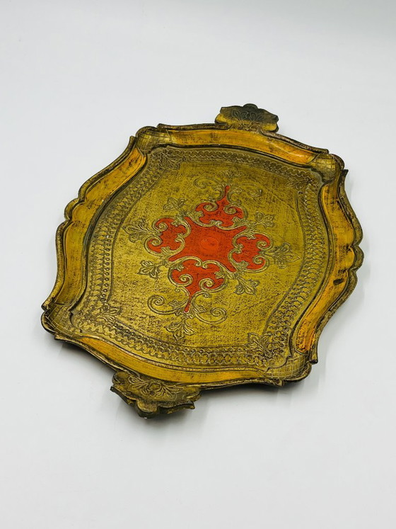 Image 1 of Grande vassoio fiorentino, stile barocco, oro giallo, vintage anni '70
