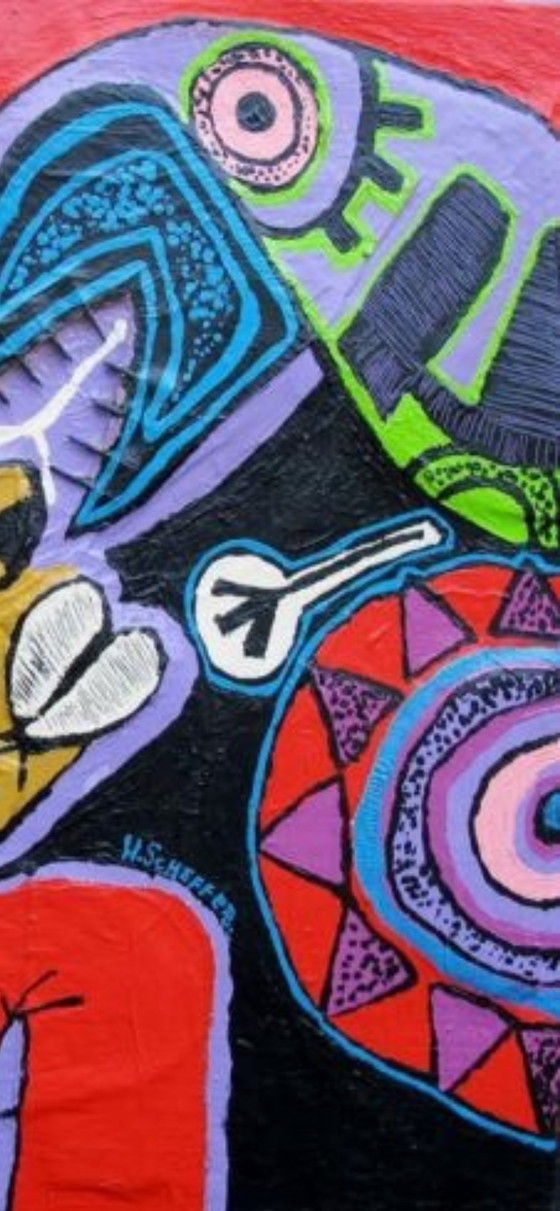 Image 1 of Harold Scheffer " Red Reggae " 70x70 cm.