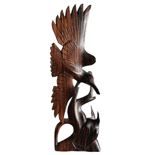 Vintage Art Deco woodcarving crane figurine, teak, 1930s