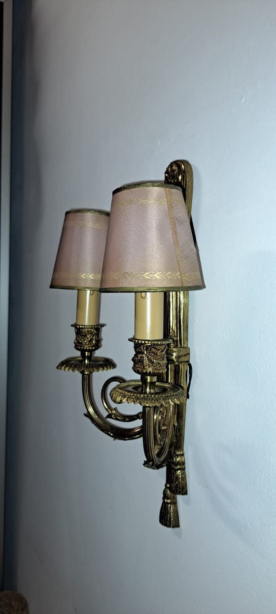 Antike Wandleuchte, Wandleuchten, Bronze, Stoff, Gold (Foto 3 von 7)