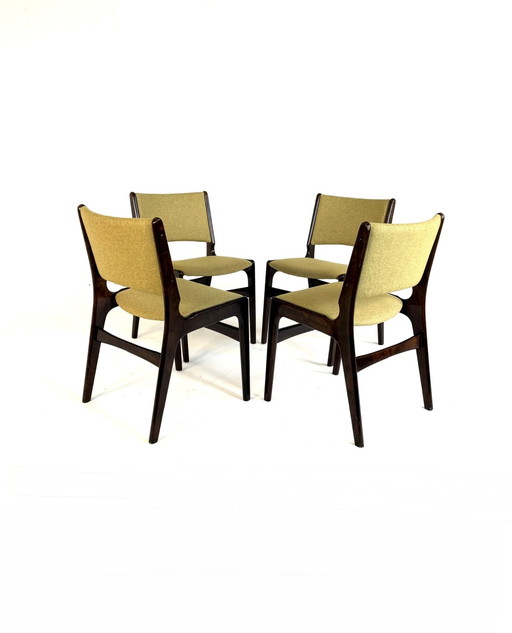 4 chaises de salle à manger restaurées, modèle 89, Erik Buch '60