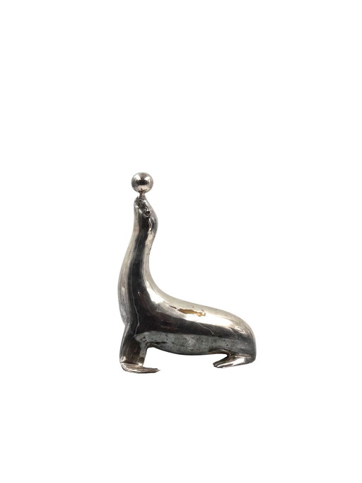Art deco silverplated brass Seal sculpture, France 1940s