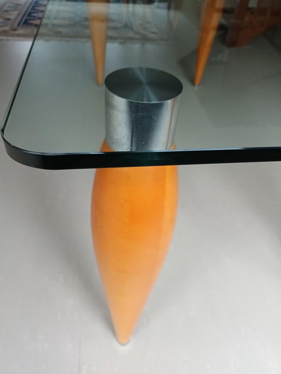 Glass dining table with wooden legs, Transparent, Modern (photo 4 of 5)