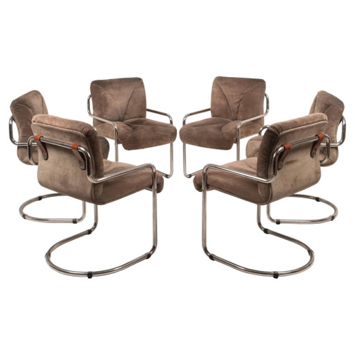 Fauteuils Astro italiens en chrome et daim taupe de Guido Faleschini pour i4 Mariani