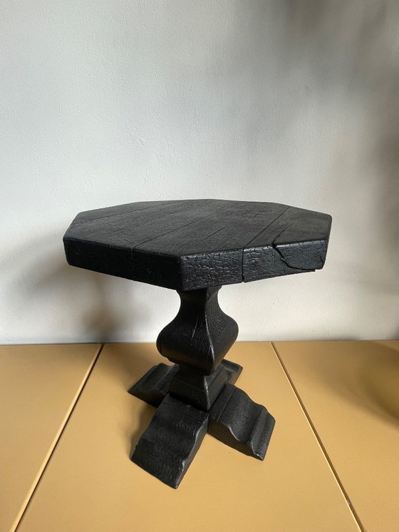 Image 1 of Hardwood brutalist Japandi style side table in black coal