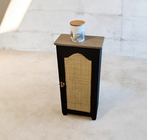 Side cabinet in painted wood and caning - Art Deco inspiration