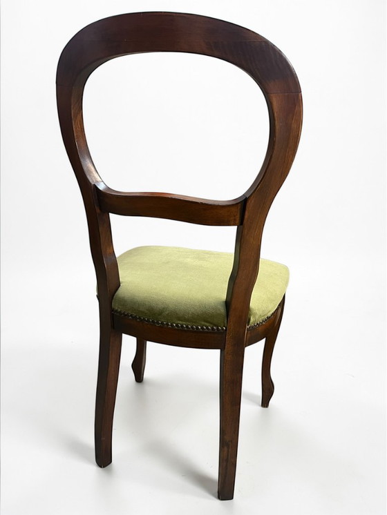 Image 1 of Vintage Holzstuhl im Louis-Philippe Stil | Grüner Polsterstuhl | Antiker Esszimmerstuhl | Massivholz Stuhl Shabby Chic