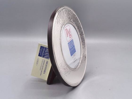 Image 1 of Hammered 925 silver photo frame, 15cm diameter