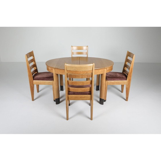 Image 1 of Vintage oval rationalist oak dining set, Low Countries 1920