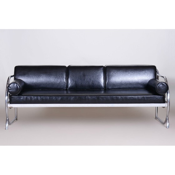 Image 1 of Vintage black Bauhaus leather sofa by Robert Slezak, 1930s