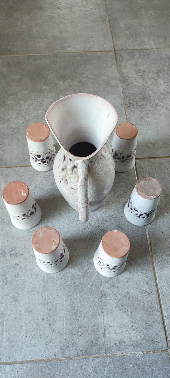 Image 1 of Geëmailleerd aardewerk sinaasappelservies uit de jaren 60