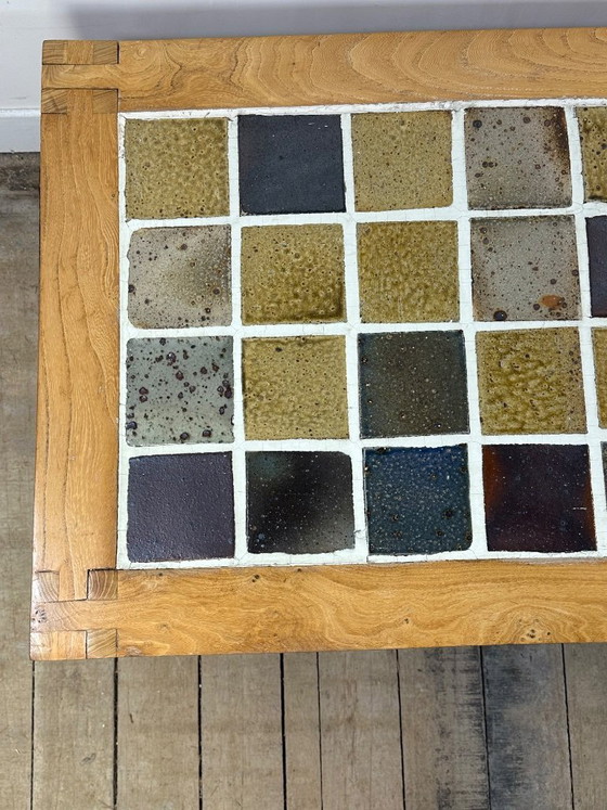 Image 1 of Coffee table in elm and stoneware, Maison Regain, 1970