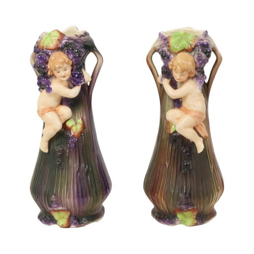Art Nouveau Vases Putti Cherub